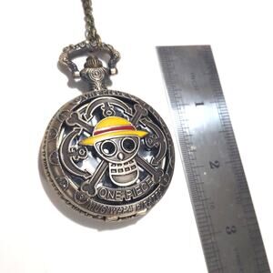 One Piece Pocket Watch Gold Bronze Pirate Anime Necklace Clock Christmas Gift